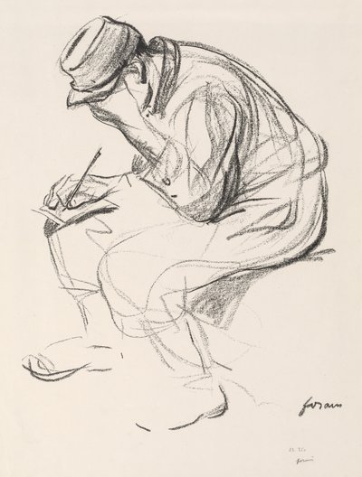 Sotavanki kirjoittamassa kirjettä tekijältä Jean Louis Forain