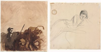 Sotilas kaivannossa (recto) Makaava nainen (käänteinen) tekijältä Jean Louis Forain