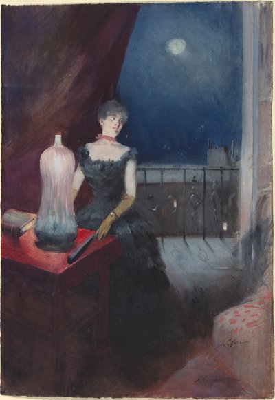 Pysyvä nainen tuulettimen kanssa, luultavasti 18801890. tekijältä Jean Louis Forain