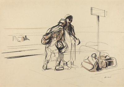 Kaksi ranskalaista sotilasta lähellä ilmoitustaulua, n. 19141919. tekijältä Jean Louis Forain