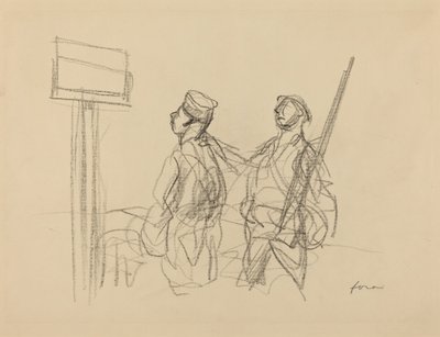 Kaksi sotilasta katsomassa kylttiä, luultavasti 1918. tekijältä Jean Louis Forain
