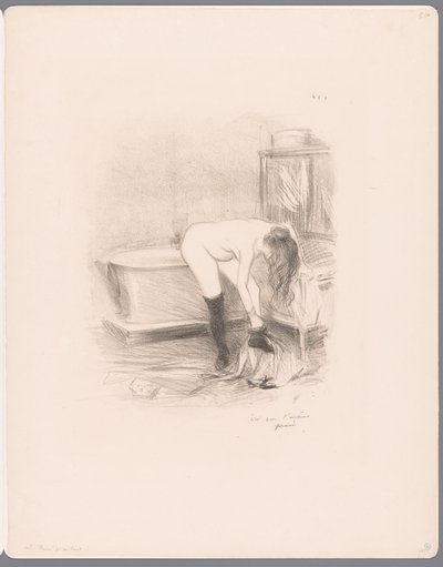 Nainen riisuutui kylpyhuoneessa Le bain tekijältä Jean Louis Forain