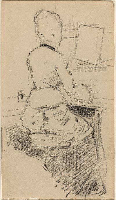 Nuori nainen istuu pianon ääressä [recto], n. 1890. tekijältä Jean Louis Forain
