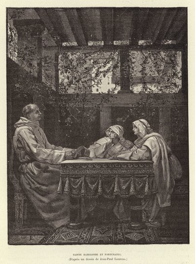 Sainte Radegonde ja Fortunatus St Radegund ja runoilija Venentius Fortunatus, 6. vuosisata (kaiverrus) tekijältä Jean Louis Hamon