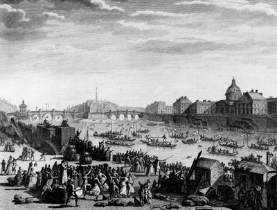 Ranskan vallankumous: Juhla teloitettiin liiton muistoksi: peli Seine-joella Pariisissa 18. heinäkuuta tekijältä Jean Louis II (after) Prieur