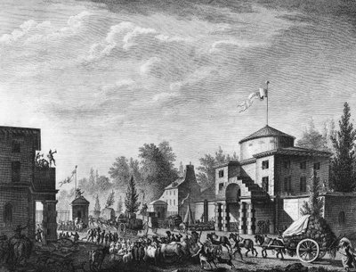 Ranskan vallankumous: Vapaa pääsy Pariisin muuriin 1. toukokuuta tekijältä Jean Louis II (after) Prieur