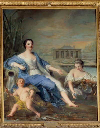 Marie Anne de Bourbonin täyspitkä muotokuva nimeltä Mademoiselle de Clermont (1697-1741) Jean Marcin (Jean-Marc) Nattierin (1685-1766) Chantilly Paintingin kivennäisvesillä tekijältä Jean Marc Nattier