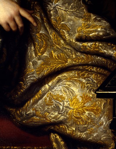 Jean Baptiste (Jean-Baptiste) Colbertin (1651-1690) muotokuva, seigneur Marquis de Seignelay, laivastoministeri, Colbertin poika. Yksityiskohta verhoista. Marc Nattierin (1642-1705) maalaus tekijältä Jean Marc Nattier
