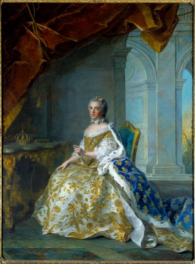Ranskalaisen Louise Elisabethin muotokuva, Espanjan Infante ja Parman herttuatar (1727-1759) Jean Marcin (Jean-Marc) Nattierin (1685-1766) maalaus 1761 Aurinko 2,4x1,84m tekijältä Jean Marc Nattier