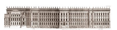 Pariisin Louvre, Gian Lorenzo Berninin projekti: Seinen puoleisen pääjulkisivun korkeus - Jacques-Francois Blondelin "" Architecture francoise" -julkisivusta - Cote Seinen pääjulkisivun korkeus - Berninin projekti - kaiverrus Jean Marot tekijältä Jean Marot