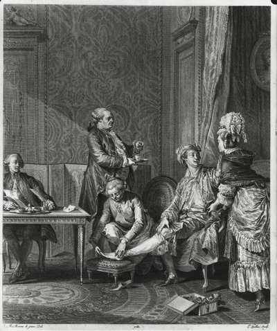 The Levee, kaiverrus Louis Michel Halbou (1730-n. 1809) 1781 tekijältä Jean Michel the Younger Moreau