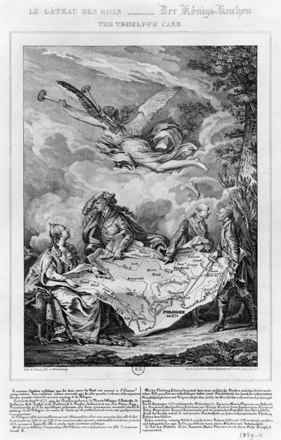 Troelfth Cake, Puolan ensimmäinen jako 26. syyskuuta 1772, kaiverrus Noel Le Mire (1724-1800) (litho) (bw kuva) tekijältä Jean Michel the Younger Moreau