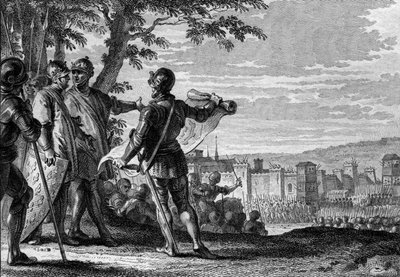 Kuningas Ludvig III (863-882) ja Carloman II (867-884) piirittävät Wienin kaupunkia, 883. Kaiverrus Jean Michel Moreau, dit Moreau le Jeune (1741-1814) tekijältä Jean Michel the Younger Moreau