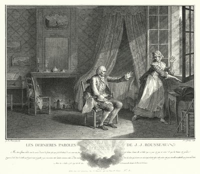 Jean-Jacques Rousseaun viimeiset sanat (kaiverrus) tekijältä Jean Michel the Younger Moreau