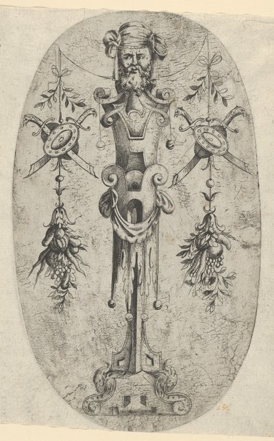 Miespäällinen figuuri, pää, parta ja turbaani kolmineljänneksellä olkapäällä..., n. 1543-45. tekijältä Jean Mignon