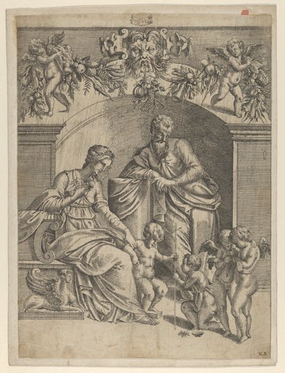 Pyhän Johanneksen palvoma Neitsyt Jeesuksen kanssa, 1543. tekijältä Jean Mignon