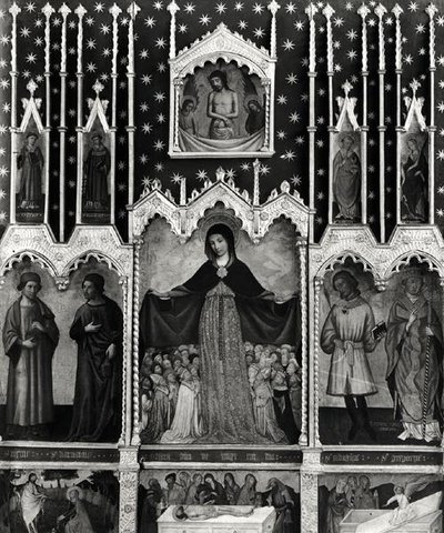Virgin of Mercy, n. 1429 (katso myös yksityiskohta 167594) (tempera paneelissa) tekijältä Jean Mirailhet