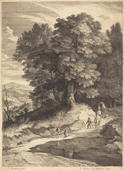 Puun reuna matkustajien kanssa vaunuissa tekijältä Jean Morin, after Jacques Fouquières
