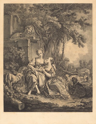 Kaksi uskottua tekijältä Jean Ouvrier after François Boucher