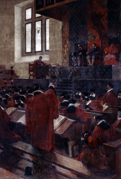 Anne du Bourg ja Henrik II Pariisin parlamentissa, 10. kesäkuuta 1559, 1893 tekijältä Jean Paul Laurens