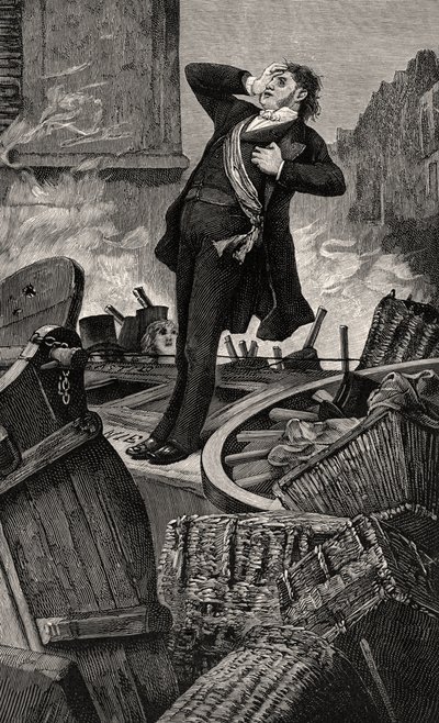 Mort de Baudin - kuvitus Histoire d’un -rikollisuudesta, 1800-luku (bw-kaiverrus) tekijältä Jean Paul Laurens