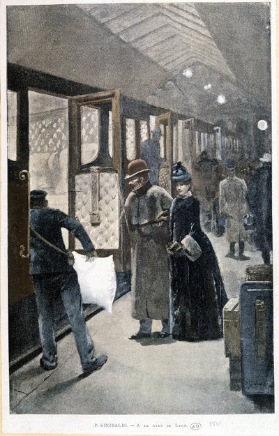 Lähtö yöjunalle Gare de Lyonista - Sinibaldin piirustus tekijältä Jean Paul Sinibaldi