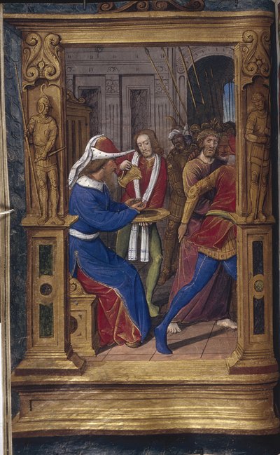Pilatus pesee kätensä Bastard Lettersistä, n. 1490-1510 tekijältä Jean Poyet