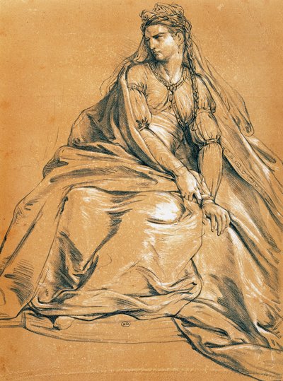 Näyttelijä Adrienne Lecouvreur (1692-1730) Andromaquen nimiroolissa, Jean Racine (1639-1699), piirustus, Ranska tekijältä Jean Racine