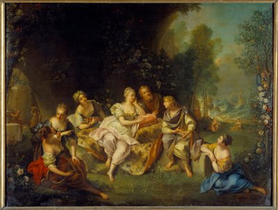 Telemaque kertoo seikkailuistaan ​​Francois de Pons de Salignac de La Mothe-Fenelonin (Mothe Fenelon) Calypso Illustration -kuvassa "Telemaquen seikkailut". tekijältä Jean Raoux