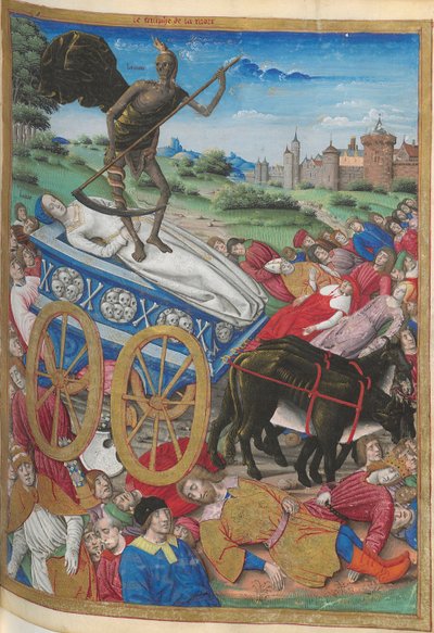 Kuoleman voitto: Lauran kuolema. Pienoiskuva Pétrarquesta, Les Triomphes, 1500-1505. tekijältä Jean Serpin