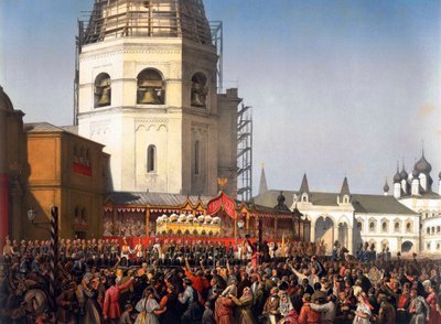 Venäjän tsaari Aleksanteri II:n kruunauksen jälkeinen kulkue, Moskova, 1856. tekijältä Jean Sorieul