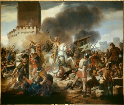 Kreivi Eudes (Odon) (860 - 898) puolustaa Pariisia normanneja vastaan vuonna 886, Victor Schnetzin (1787-1870) maalaus tekijältä Jean Victor Schnetz