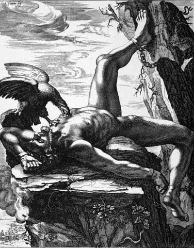 Kahlittu Prometheus - De Marollesin muusojen temppelin maalauksissa. Pariisi tekijältä Jean Warin