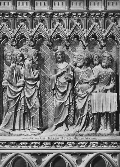 Katedraali, sisustus, kuorosuoja, Jeesus Kristus ilmestyy apostoleille, n. 1340-51 (monivärinen kivi) tekijältä Jean and Jean Le Boutellier Ravy