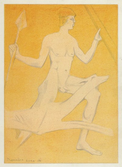 Ovidiuksen rakkauskirjat: mukana on koira, jolla on tarkka haju (värilitografia). tekijältä Jean de Bosschere