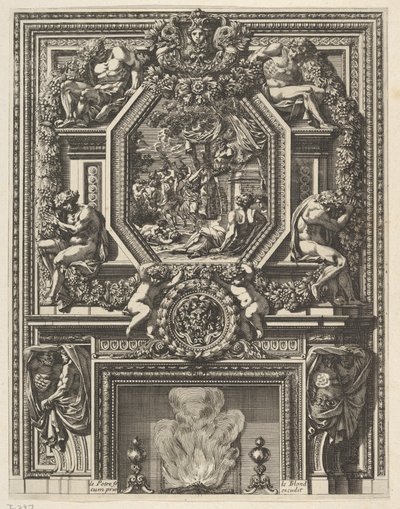 "Grandes Cheminée":n savupiippu, jossa on Bacchanal vaipan päällä. 1644-66. tekijältä Jean le Pautre