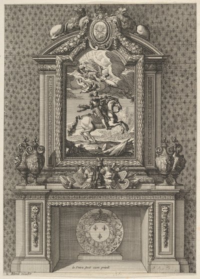 Savupiippu, jossa on Ludvig XIV:n maalaus vaipan päällä, "Grandes Cheminée", n. 1644-66. tekijältä Jean le Pautre