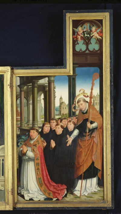 Pyhän kolminaisuuden kirkastamisen polyyptyykki, munkkeja kuvaava paneeli, 1509-1515 tekijältä Jean the Elder Bellegambe
