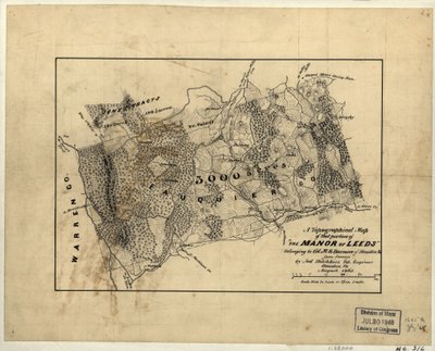 Topografinen kartta siitä osasta "Leedsin kartanoa", joka kuuluu eversti M.G. Harmanille Stauntonista, Va. LOC 2005625200 tekijältä Jedediah Hotchkiss