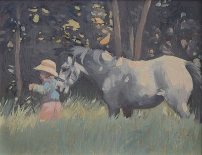 Caroline ja Rosie The Pony (öljy kankaalle) tekijältä Jennifer Wright
