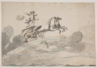 Cupid (Eros) ratsastaa vaunuissa sateenkaarella tekijältä Jens Petersen Lund