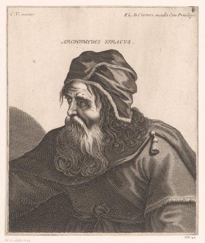 Archimedesin muotokuva Archimedes Syracuse. (otsikko esineessä) Filosofien ja kuninkaiden rintakuvat (sarjan nimi) tekijältä Jerôme David (attributed to)