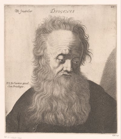 Muotokuva Diogenes of Sinopesta Diogenes (otsikko objektissa) Filosofien ja kuninkaiden rintakuvat (sarjan nimi) tekijältä Jerôme David (attributed to)