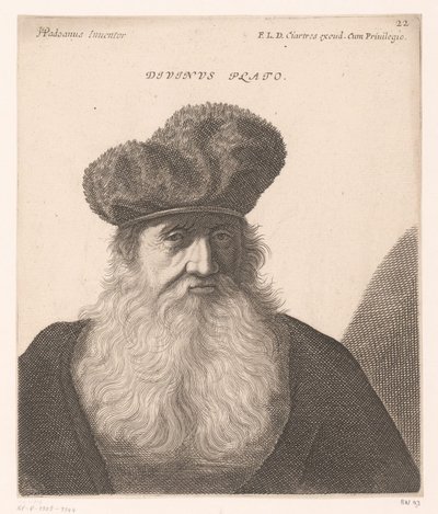 Platonin muotokuva Divinus Platon. (otsikko esineessä) Filosofien ja kuninkaiden rintakuvat (sarjan nimi) tekijältä Jerôme David (attributed to)