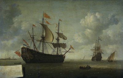 Kuninkaallisen Kaarlen saapuminen Englannin lippulaivan "Royal Charles" saapuminen Hellevoetsluisiin, vangittu Hollannin hyökkäyksen aikana Medwaylla kesäkuussa 1667 tekijältä Jeronymus van Diest (II)