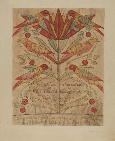 Fractur Piirustus Syntymätodistus, n. 1936. tekijältä Jessica Price