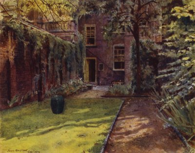 Carlyle House, Näkymä puutarhaan ja taloon (väri litho) tekijältä Jessie MacGregor