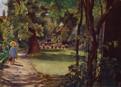 Kelmscott House, The Garden, katsot joesta (väri litho) tekijältä Jessie MacGregor