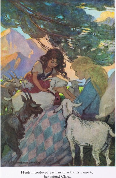 Heidi esitteli kutakin vuorotellen sen nimellä ystävälleen Claralle, kuva "Heidistä" (värilitho) tekijältä Jessie Willcox Smith