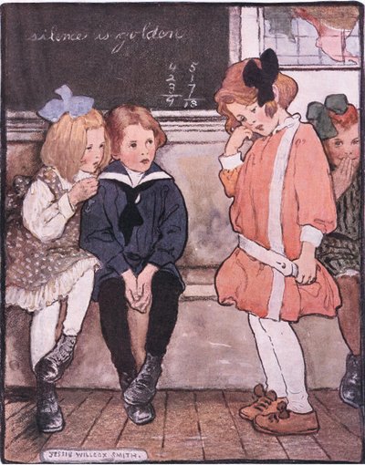Hän tuli alas lavalta tukahduttaen silti rohkeasti kyyneleensä (väri litho) tekijältä Jessie Willcox Smith